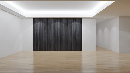 Idea of a white empty scandinavian room interior illustration 3D rendering with wooden floor and large wall and white. Background interior. Home nordic