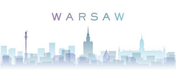 Warsaw Transparent Layers Gradient Landmarks Skyline - obrazy, fototapety, plakaty