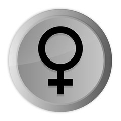 Obraz premium Female symbol icon metal silver round button metallic design circle isolated on white background black and white concept illustration