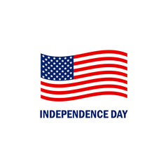 Happy 4th of July United States Independence Day celebrate banner with waving american national flag and hand lettering text design. Vector illustration.