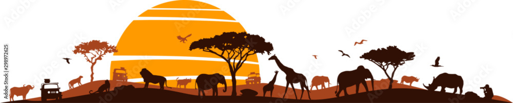 Wall mural savanna landscape africa vector silhouette