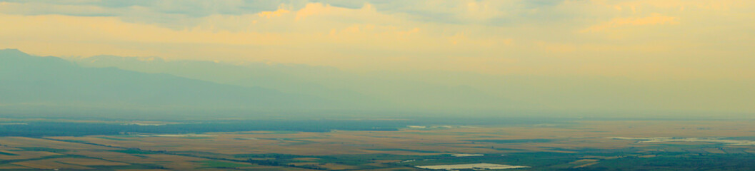 Panoramic view of the Alazani valley from the hill. Kakheti region