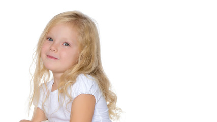 Portrait of a little girl close-up.Isolated on white background.