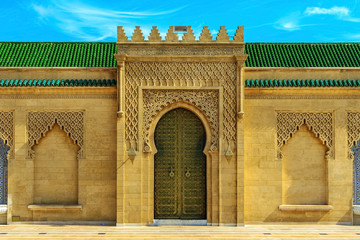 Obraz premium Moroccan style's door at the Mohammed V mausoleum in Rabat Morocco, Africa