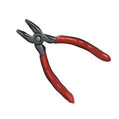 Cutting pliers open and close, isolated on white background.Construction and repair hand tools with plastic handles. wire cutters pliers raster illustration