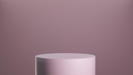Minimal cylinder pedestal for product showcase. Stand product mockup. Pink pastel color. 3d render illustration