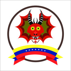 Diablos de Yare, Yare Devils Mask with seven stars Venezuela flag. Recognized by UNESCO as Intangible Cultural Heritage of Humanity in 2012.