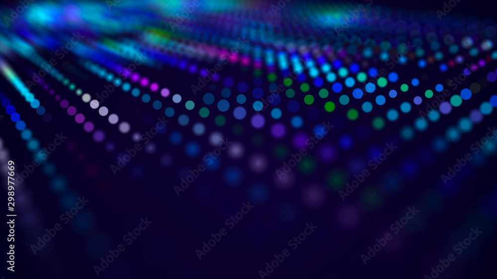 Leinwandbilder Wave of musical sounds. Abstract background with interweaving of dots and lines. 3D rendering.