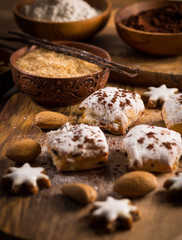 Delicious marzipan cookies for Christmas with baking ingredients