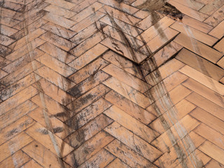 Old grungy parquet flooring