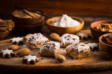 Delicious marzipan cookies for Christmas with baking ingredients