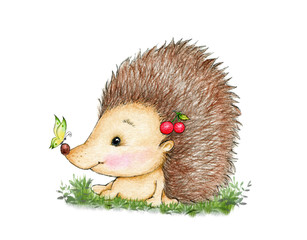 Cute hedgehog and butterfly - 298978240