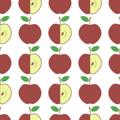 Cute Fresh Red Apple Seamless Pattern on White Background. Fruit Repeating Texture.