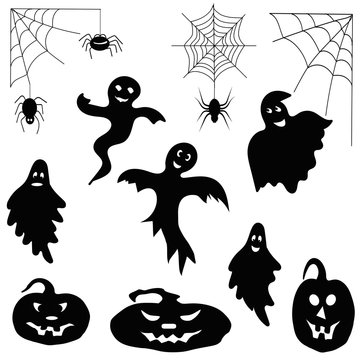 Set of Halloween icons on a white background. Vector illustration.