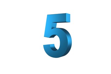 3D Blue Number 5 Isolated White Background