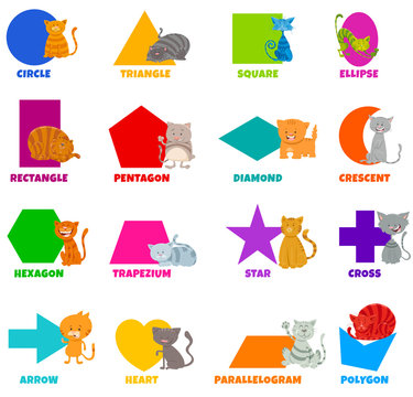 geometric shapes with cats characters set