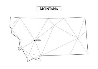 Polygonal abstract map state of Montana with connected triangular shapes formed from lines. Capital of state - Helena. Good poster for wall in your home. Decoration for room walls.