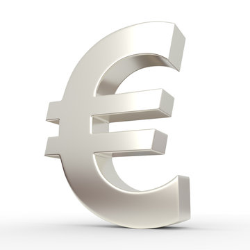 Metal euro sign isolated on white background. Chrome symbol. 3d rendering illustration