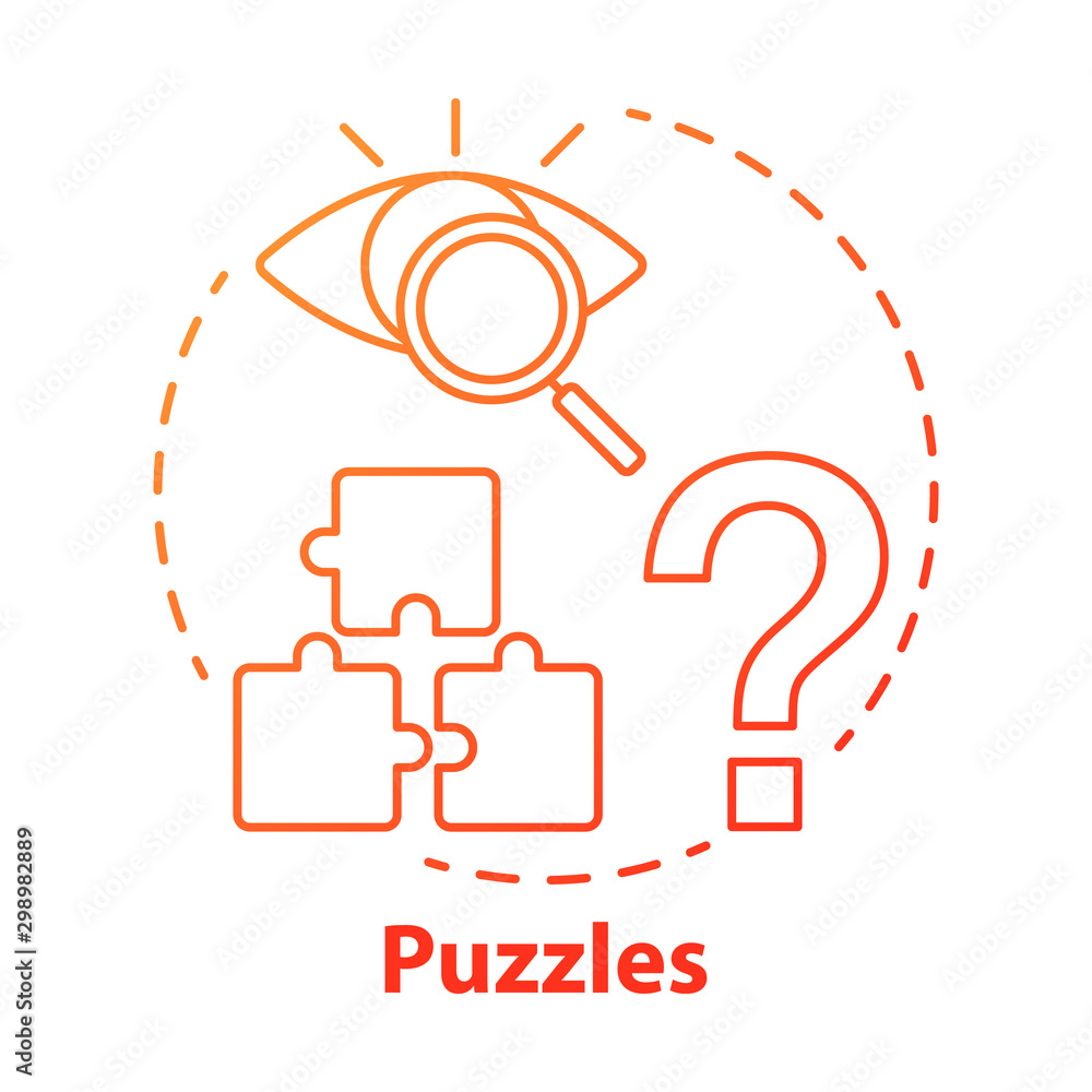 Aufkleber puzzles red gradient concept icon. quest game idea thin line illustration. looking for answer, clues