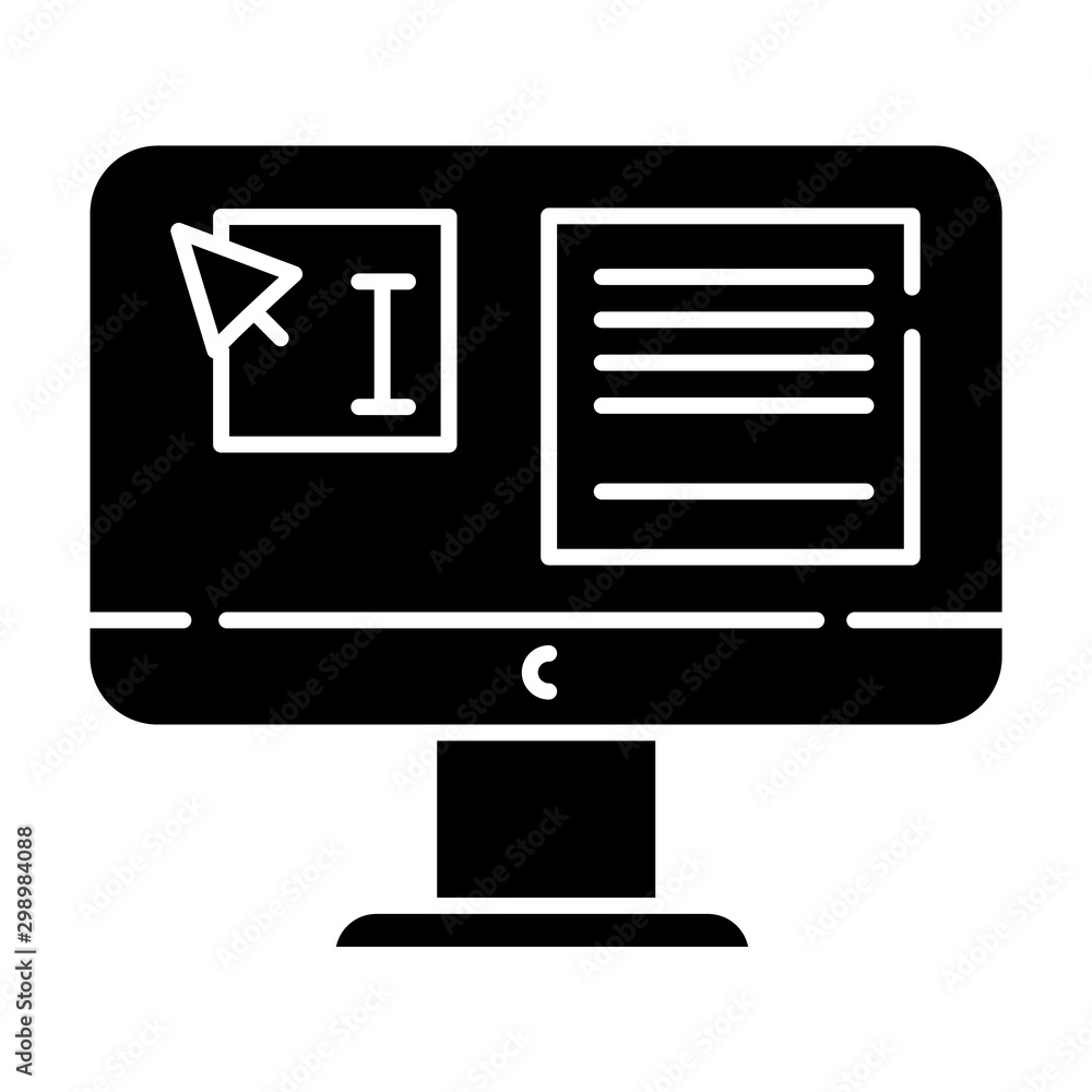 Poster website localization, dtp services glyph icon. text editing, correction. document page layout. graph
