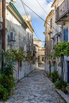 Walk the aisles Sinarades village on Corfu island