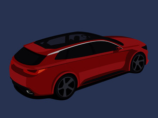 Station wagon red realistic vector illustration isolated