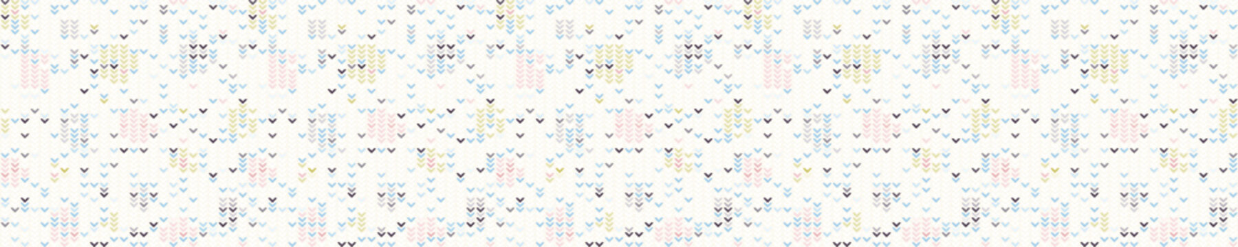 Baby Blanket Knit Stitch Seamless Border Pattern. Homespun Pastel Color Handicraft Background. For Woolen  Cute Gender Neutral Textile Banner. Variegated Yarn Melange Scandi Ribbon Trim Vector Eps 10