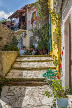 Walk the aisles Sinarades village on Corfu island