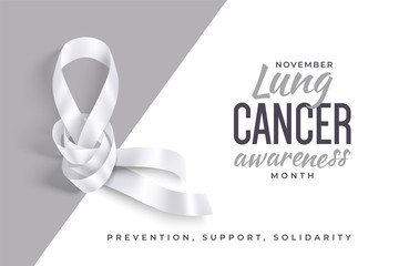 lung cancer awareness month vector banner with photorealistic white ribbon