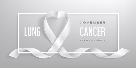 lung cancer awareness month vector banner with photorealistic white ribbon