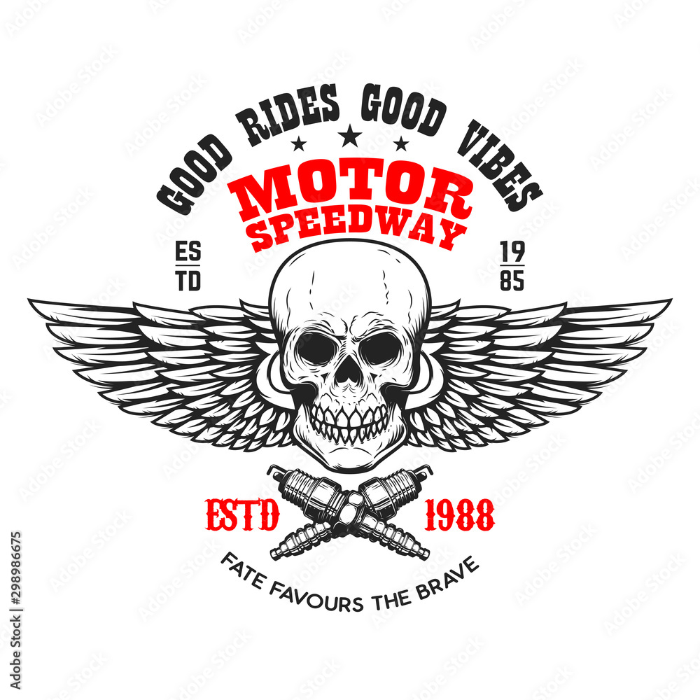 Wall mural custom motorcycles .poster template with winged skull. design element for poster, flyer, card, banne