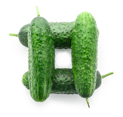 Fresh green cucumbers on white background
