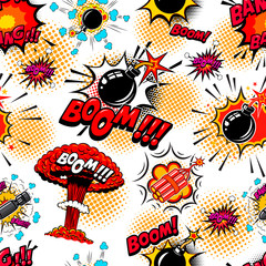 Naklejka premium Seamless pattern with comic style bomb burst. Design element for poster, card, banner, t shirt.
