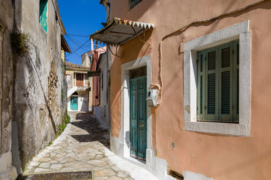 Walk the aisles Sinarades village on Corfu island