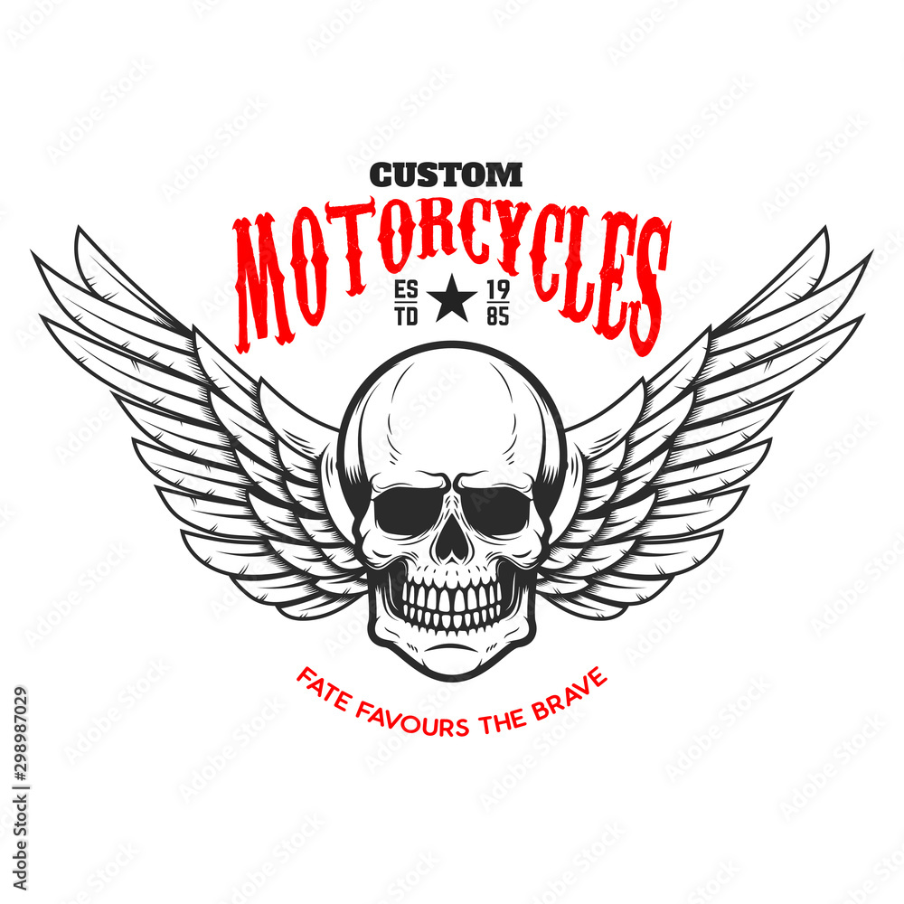 Wall mural custom motorcycles .poster template with winged skull. design element for poster, flyer, card, banne