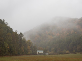 Fototapeta na wymiar Foggy Farm in a Valley in Southwest Virginia