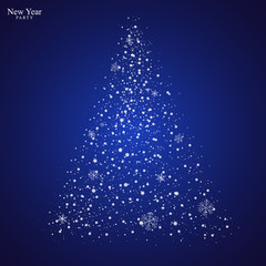 Christmas background with abstract shiny christmas tree, stars