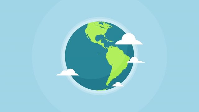 Animation of minimal vector style World Globe. Cartoon earth globe spinning around it's axis. Ecology and recycle concept.