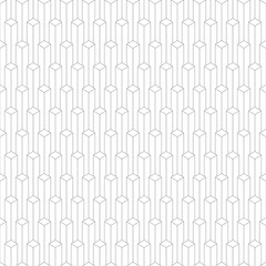 Seamless geometric pattern of thin lines, isometric cubes, black and white vector illustration.