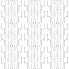 Seamless geometric pattern of thin lines, isometric cubes, black and white vector illustration.
