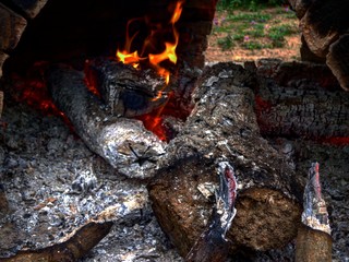 fire in fireplace