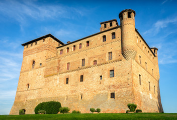 Fototapeta na wymiar Cuneo, Piedmont, Italy: 10 27 19. Castle of Grinzane Cavour built in 1350, housed the statesman Camillo Benso count of Cavour. Today, every year in November the World White Truffle Auction takes place