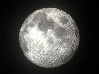 Fototapete Vollmond Der Mond der Erde, der auf schwarzem Hintergrund glüht