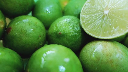 Close up group of Lime Background. Close up shot of limes. Selective Focus of  lime.