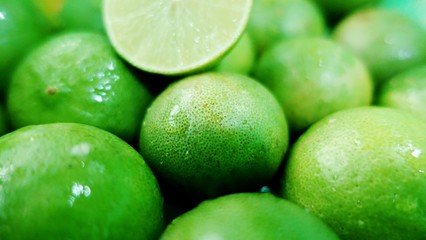 Close up group of Lime Background. Close up shot of limes. Selective Focus of  lime.