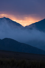 Sunset in the white range, in the highlands of Huaraz, Peru.