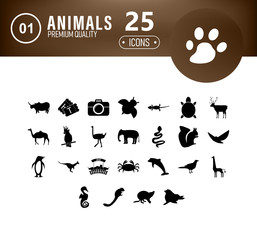 Zoo animals. Set of modern vector line design icons and pictograms of animals