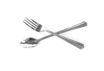 Spoon and fork on a white background
