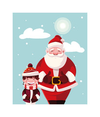 boy and santa claus in winter landscape