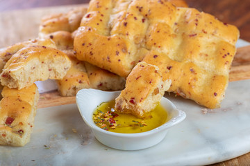 Focaccia Italian bread dips, olive oil